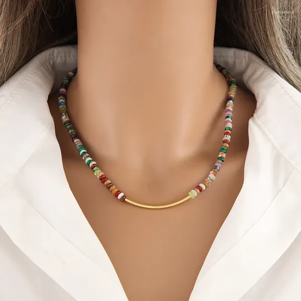 Anhänger Einzigartige Natürliche Bunte Steine Einfache Chokerhalsketten Frauen Perlen Kragen Halskette Designer Schmuck Bijoux