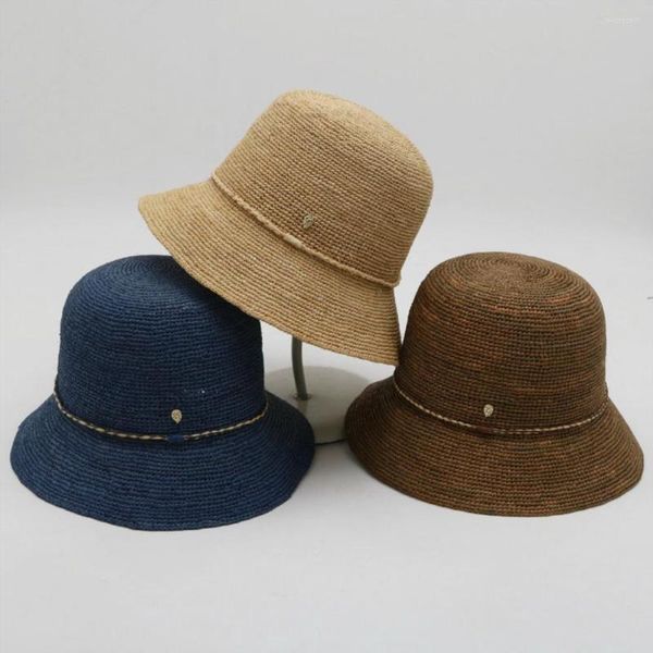 Geniş Memul Şapkalar lafite Hip Hat Ladies Panama Panama Katlanabilir Bahar Seyahat Plaj Güneş Gölge Kovası Yüksek kaliteli tasarımcı gündelik