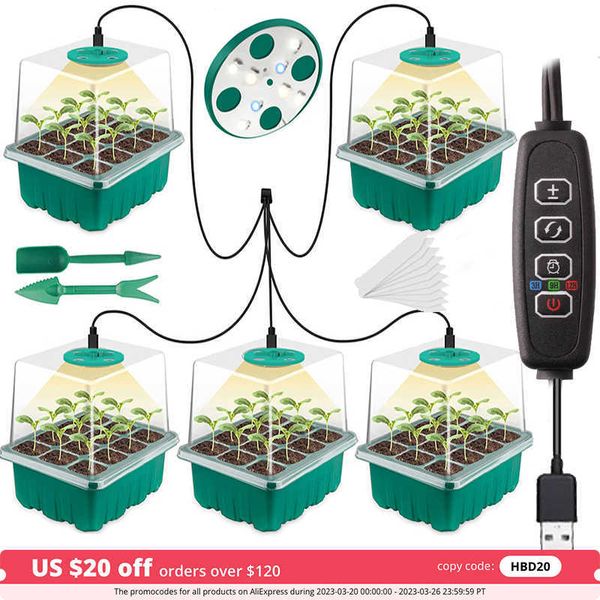 Grow Lights LED a spettro completo Grow Light con vassoio per piantine Vassoi per semi di piante Vassoi per coltivazione in serra con fori 12 celle per vassoio P230413