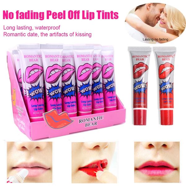 Batom 24 pçs/lote Sabor Fruta Peel Off Batom Líquido À Prova D 'Água de Longa Duração Lip Gloss Pacote Tatoo 6 Cores Atacado Lipgloss 231113