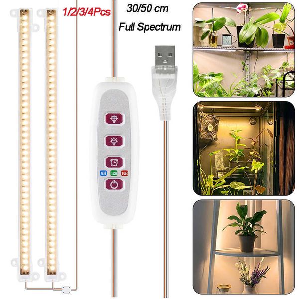 Luzes Grow Lights 1-4pcs LED Grow Light Strips Full Spectrum Sunlight Bars LED para plantas Phyto Lamp 42-288 LEDS Phytolamp com Timer diminuindo P230413