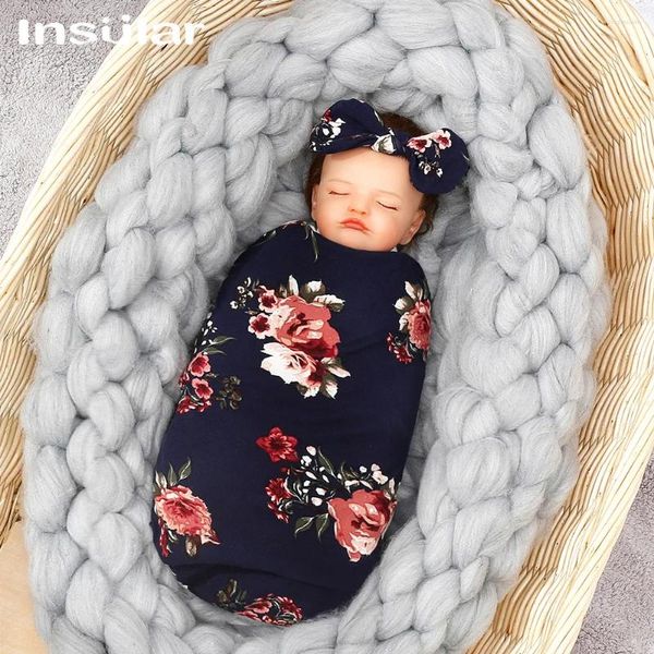 Decken Yin Xiuli Born Printing Wrapped Tire Cap und Stirnband Dreiteiliges Set Baby Swaddle