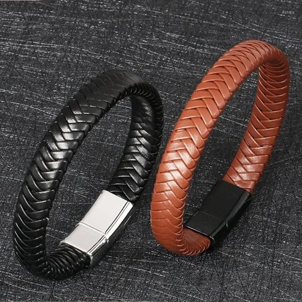 Charm Armbänder Kreative Einfache Herren Lederarmband Multi-Stock Gewebtes Seil Edelstahllegierung Magnetische Schnalle Für Männer