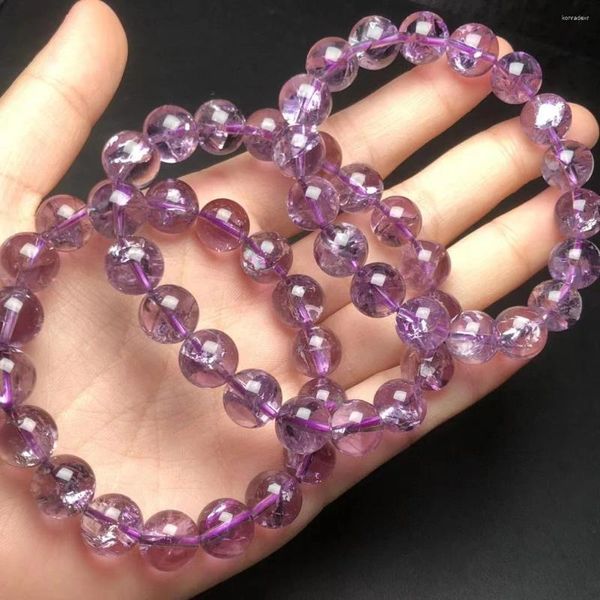 Braccialetti a maglie Quarzo Asai naturale Bracciale con ametista viola Guarigione Gioielli fatti a mano per donna Bracciale elasticizzato Regalo di compleanno per bambini 1 pz 11 MM