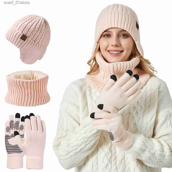 Chapéus cachecóis conjuntos de inverno tricô cachecol chapéu e gs conjuntos cor contraste feminino gorro chapéu pescoço cachecóis quentes nova moda feminina pescoço mais quente l231113