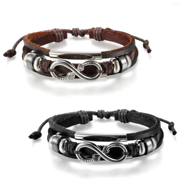 Charm-Armbänder BONISKISS Laides Herz CZ Kristall Akzent Silber Farbton Unendlichkeit Handgefertigtes Perlen verstellbares Lederarmband