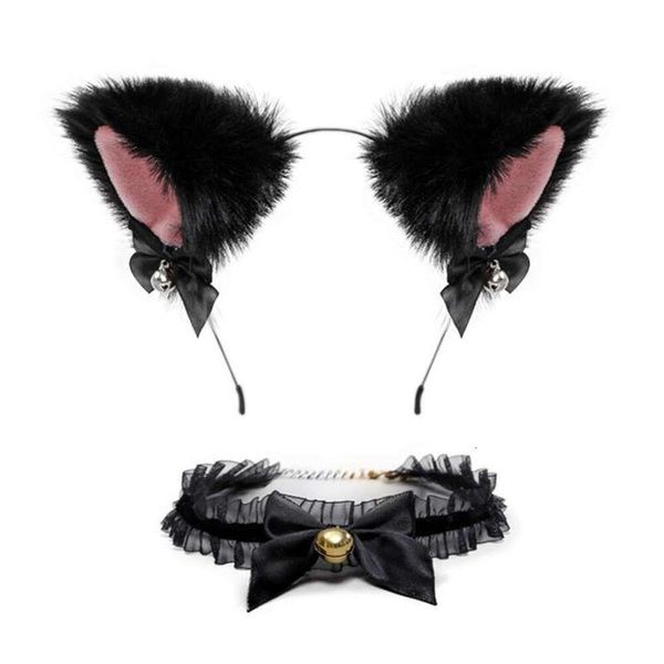 Outros acessórios de moda Bonito Beautif Mulheres Meninas Gato Orelha Headband Colar Festa Cosplay Traje Bell Plush Headwear Acessórios de Cabelo Dhlpk