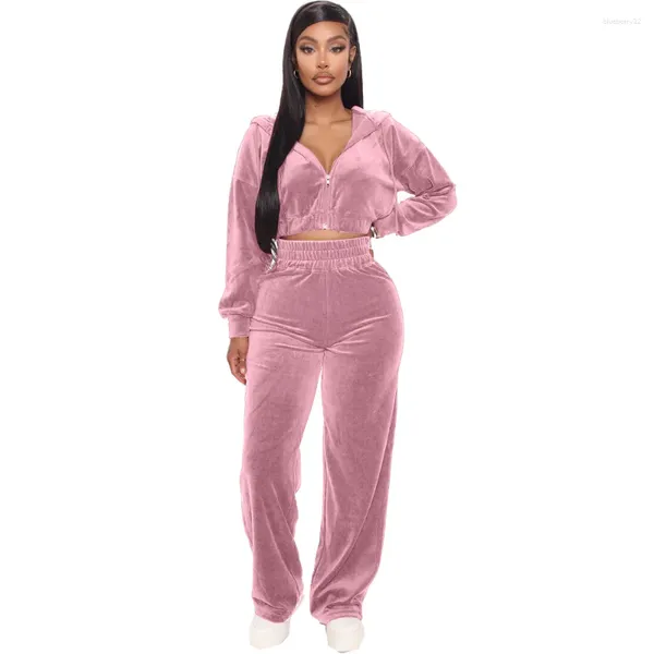 Calças femininas de duas peças mulheres terno jogger casual zíper sólido outono completo com capuz elástico cintura solta 2 pic conjunto simples