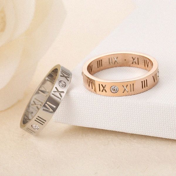 Designer Ringe Titan Stahl römische Ziffern 18 Karat Roségold Liebhaber Paare Geburtstag Modeschmuck Männer Hochzeit Versprechen Ring Geschenke für Frauen A0ay #