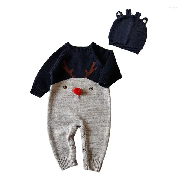 Kleidung Sets Baumwolle Gestrickte Baby Strampler 2 stücke Kleidung Set Deer Geformte Overalls Kappe Kinder Anzüge Herbst Winter Jungen Mädchen oberbekleidung