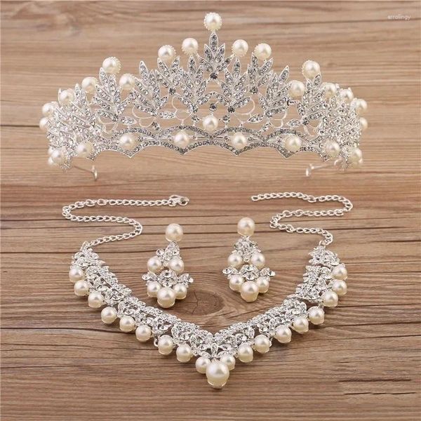 Haarspangen funkelnde Hochzeitsaccessoires-Sets versilberte afrikanische Perlen Krone Bling Bridal Online Cappelli Da Sposa