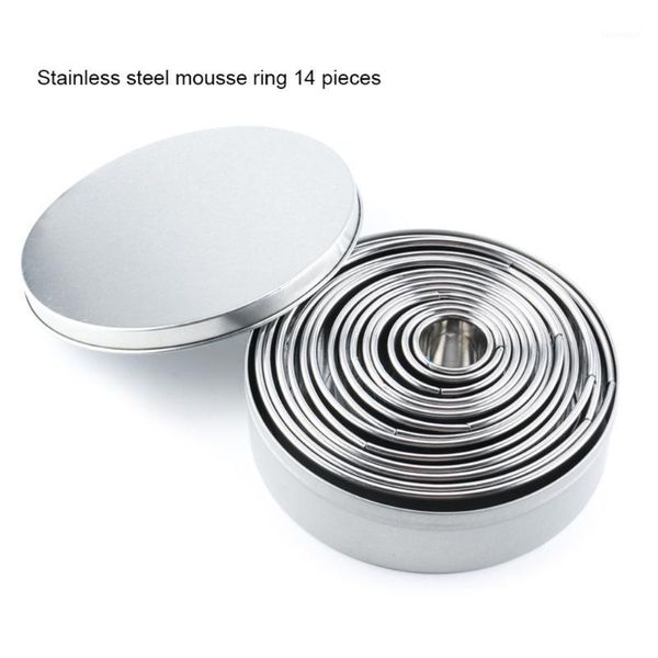 Moldes de cozimento 14pcs/conjunto de aço inoxidável redondo cortadores de biscoitos de biscoito de pastelaria circular moldes de anel de metal para bolo fondant