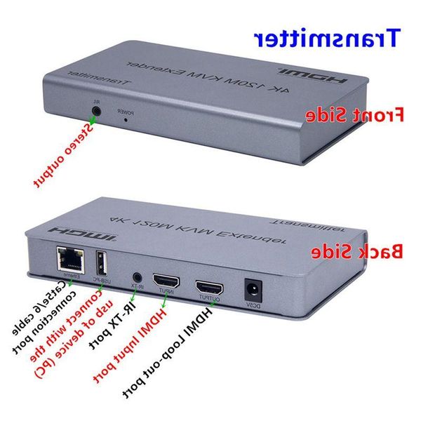 Freeshipping HD-MI KVM Extender USB Maus/Tastatur Verlängerung 120M von Cat/RJ45/LAN/UTP Netzwerkkabel IR-Steuerung TX/RX 35MM R/L Audio oder Xjin