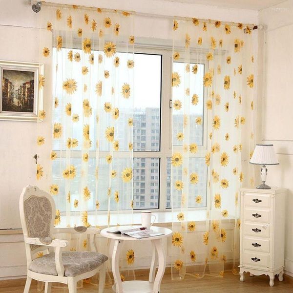 Tenda Primavera Girasole Camera da letto Little Fresh No Shading Single Thin Gauze Home Tool Floral Voile Window Blind