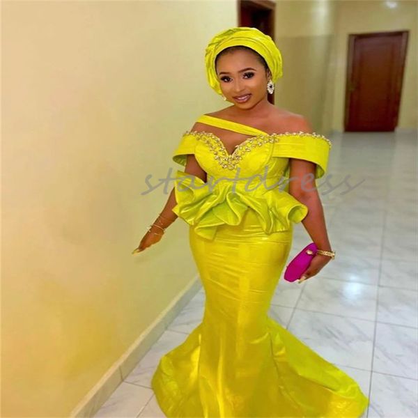 Modest amarelo sul africano vestido de noite elegante sereia peplumn até o chão vestido de baile 2024 frisado vestidos de noite formais para mulheres vestidos de gala chique