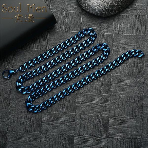Ожерелья с подвесками, винтажный браслет из нержавеющей стали, синее кубинское ожерелье для мужчин и женщин, базовое колье в стиле панк, однотонный металл