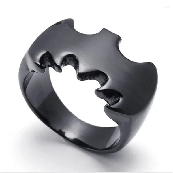 Anelli a grappolo Gioielli da uomo neri alla moda Anello da dito in acciaio inossidabile con pipistrello, misura da 7 a 14