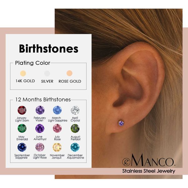 Stud eManco Acciaio inossidabile 316 Birthstone Ear Stud Pistola per piercing Colore oro Orecchini push-back Piercing Sicuro per bambino e donna Regalo P230411