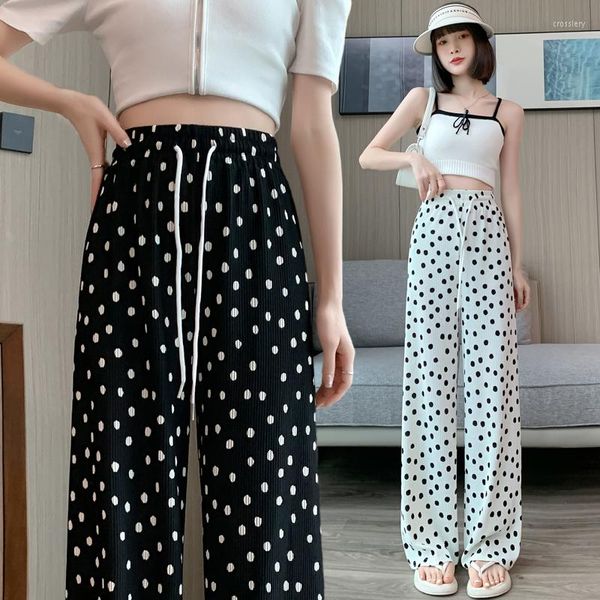 Damenhose Muskelgefühl Druck Plissee Weites Bein Damen Sommer Drapieren Lose Bf Lazy Wind Hohe Taille Skinny Polka Dot Dragging