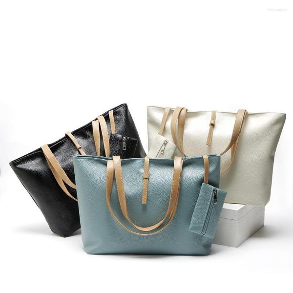 Akşam çantaları kadınlar 2023 PU deri geniş kayış çantası bayanlar moda çantalar ve çanta kontrast renk dikiş iplik crossbody için
