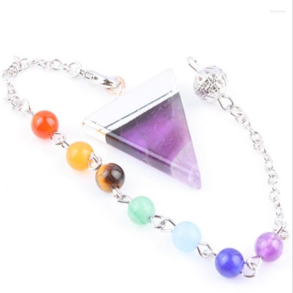 Anhänger Halsketten FYSL versilbert geometrische Form Amethysten mit Perlenkette Heilung Chakra blauer Sandstein Schmuck