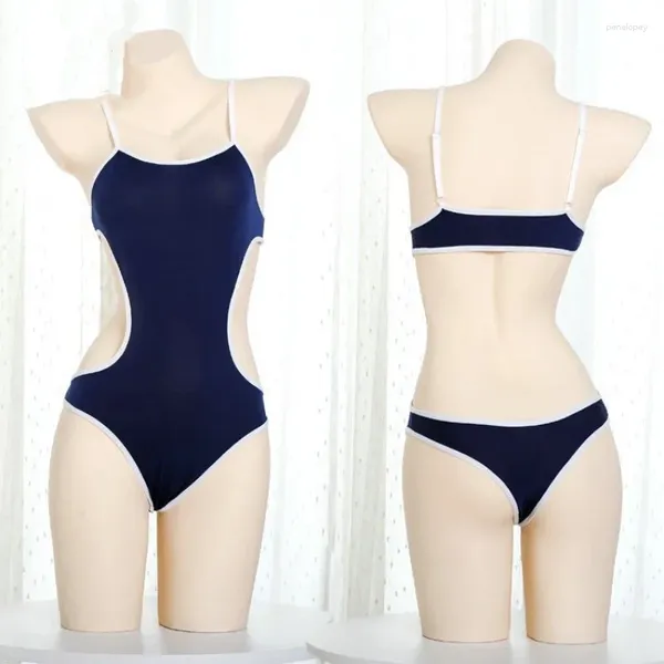 Roupa de banho feminina japonês anime escola estudante azul cinta collant bodysuit traje de uma peça uniforme lingerie cosplay