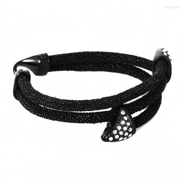 Armreif (10 Stück) Exklusives Design, exotisches handgefertigtes Rochen-Armband, Damen- und Herrenarmbänder, schwarzes Leder mit CZ