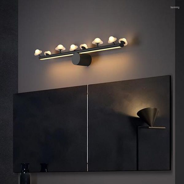 Lampada da parete moderna e carina applique a fungo per specchio da bagno, luce per camera da letto, comò a LED, lampade a tubo bianco/nero