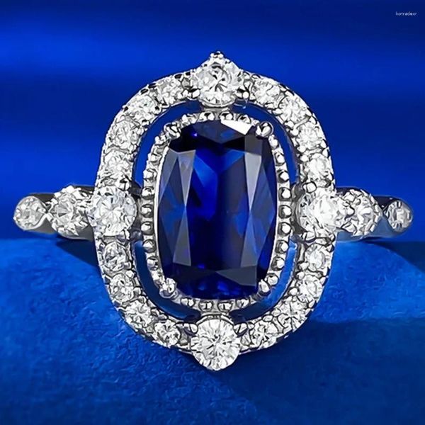 Anéis de cluster loja vintage 925 prata esterlina 6 9 mm safira gemstone anel fino para mulheres casamento noivado jóias atacado