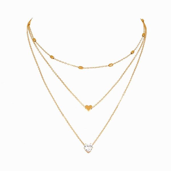 Ketten Designer-inspirierte 3-lagige goldfarbene Liebes-Herz-Kristalle Stein-Perlen-Verbindungs-Choker-Kragen-Halsketten für Frauen