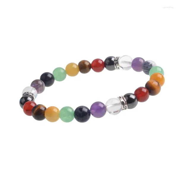 Bracciale curativo Strand 7 Chakra con pietre vere Mala Meditazione Gioielli religiosi per uomo e donna Fascino elasticizzato S