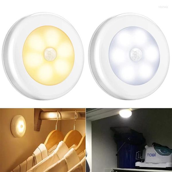 Lampada da parete rotonda intelligente luce notturna a LED alimentata a batteria comodino camera da letto armadio armadio illuminazione lampade a induzione magnetica