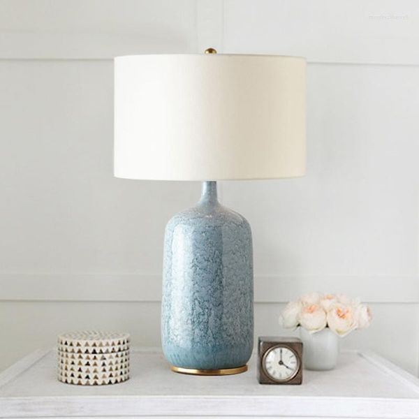 Tischlampen Chinesische Blaue Keramikvase Lampe Klassische Einfache Weiße Tuch Kupfer Wohnzimmer Schlafzimmer Dekor LED E27 Schreibtischleuchte