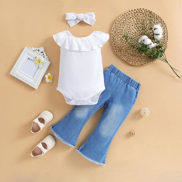 Schleie Mäntel Kinder Kleinkind Baby Mädchen Frühling Sommer Baumwolle gerippt ärmellos Strampler Body Bell Bottom Outfits Kleidung für Babys Mädchen