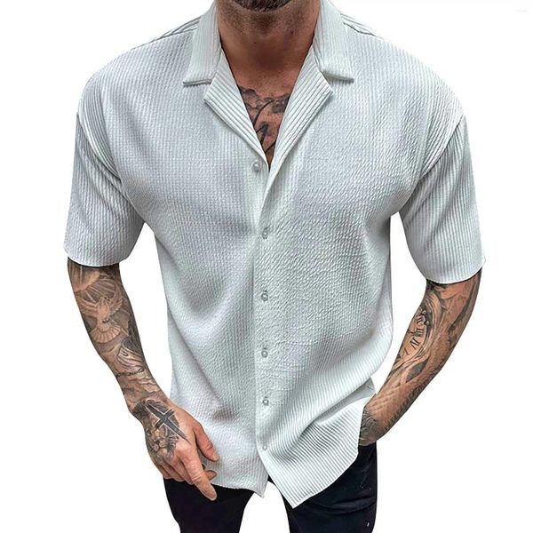 Erkekler Sıradan Gömlek Uzun Kollu İnce Tişört Erkek Moda Trail Düz Renk Koyu Kontrol Kısa Kollu Ağır Dönüş Yaka