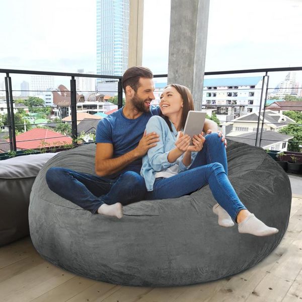 Stuhlhussen 5/6/7FT Lazy Sofa Cover Sitzsack ohne Füllstoff weicher flauschiger Sitzsack rundes Bett für Schlafzimmer