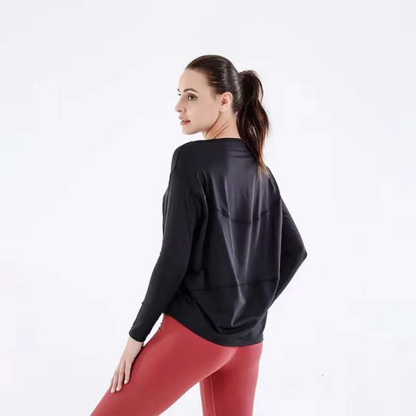 Lu Lu Yoga Damen T-Shirt Back in Action T-Shirt Damen Atmungsaktiv Bequem Locker Langarm Laufen Fitness Sport Lemon Top Lemons LL