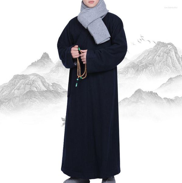 Ethnische Kleidung Unisex Hochwertige Winter Warme Kaschmir Buddhistische Zen Lay Uniformen Anzüge Wolle Shaolin Mönch Robe Blau / Rot