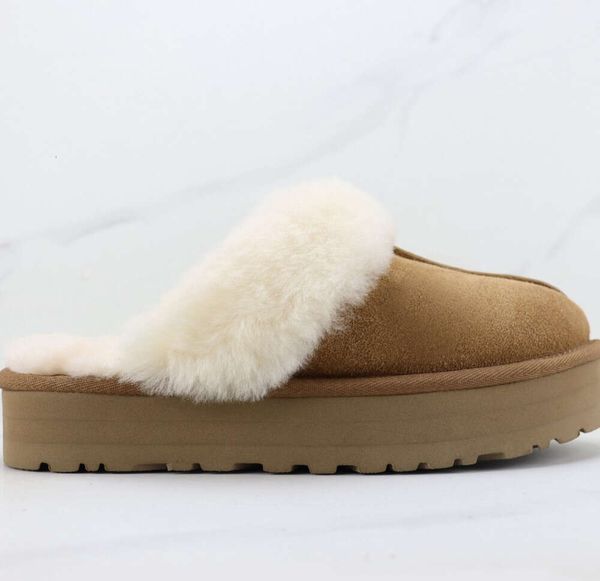 Designer Tasman Pantofole Pelliccia di castagna Pelle di pecora Donna Super Mini Stivali con suola spessa Pelle scamosciata Autunno Inverno Scarpe di peluche per interni Taglia 35-44