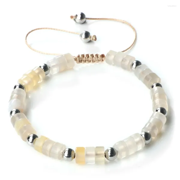 Strand weiß gestreifte Achate Armband Kupfer Perle Charme verstellbare geflochtene Armbänder für Frauen Männer Naturstein Schmuck Freundschaftsgeschenk