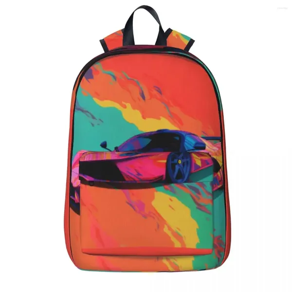 Sırt çantası Tutkulu Spor Araba Neo Fauvism Kapak Sanat Sağı Sırt Çantaları Erkek Kız Tasarım Baskı Okul Çantaları Sokak Giyim Rucksack
