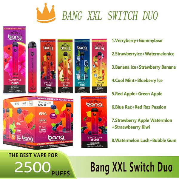 Originale Bang XXL Switch Duo 2500 Puff Sigaretta elettronica usa e getta Vape Pen Batteria 1100mAh 6% concentrazione Pods kit vapore preriempito Bang 2500 Puff