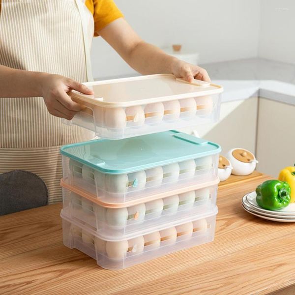 Depolama Şişeleri Buzdolabı Yumurta Mutfak İstiflenebilir Kutu Tarih Hatırlatıcı Büyük Kapasite Temizle 24 Izgara Karton Kapağı