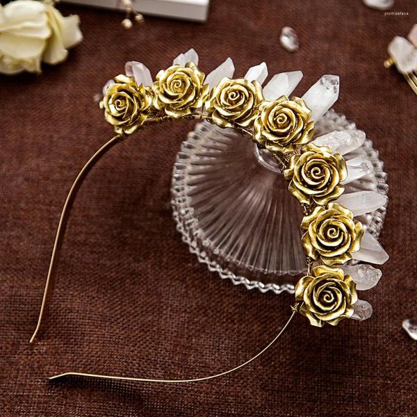 Haarspangen, natürliche weiße Kristall-Tiara, goldene Farbe, Blumenkrone für Frauen, Kopfbedeckung, Zauberer-Accessoires, Modeschmuck, Party-Stirnband