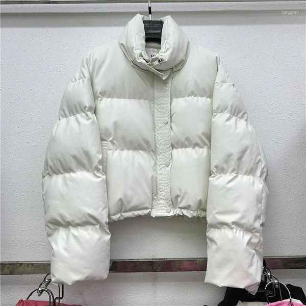 Casacos de Trench das Mulheres Inverno Mulheres Curto Faux PU Couro Algodão-acolchoado Jaqueta Casual Gola Manga Longa Quente Algodão Parkas Casaco Abrigo