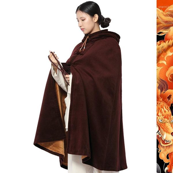 Ethnische Kleidung verdicken Mönch Robe Umhang Zen Winter Meditation Cape warmer buddhistischer Mantel traditionelles Chinesisch für Frauen
