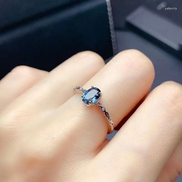 Cluster Ringe 2023 Fashion Clear Sky Blue Topas Edelstein Ring für Frauen Echt 925 Silber Natürlicher Edelstein Mädchen Geburtstagsgeschenk Schmuck