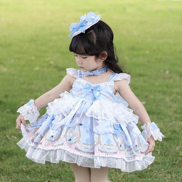 Abiti per ragazze 2023 Abito Lolita per bambini in estate Primavera Bambini Abiti stampati per bambini in pizzo floreale elegante spagnolo