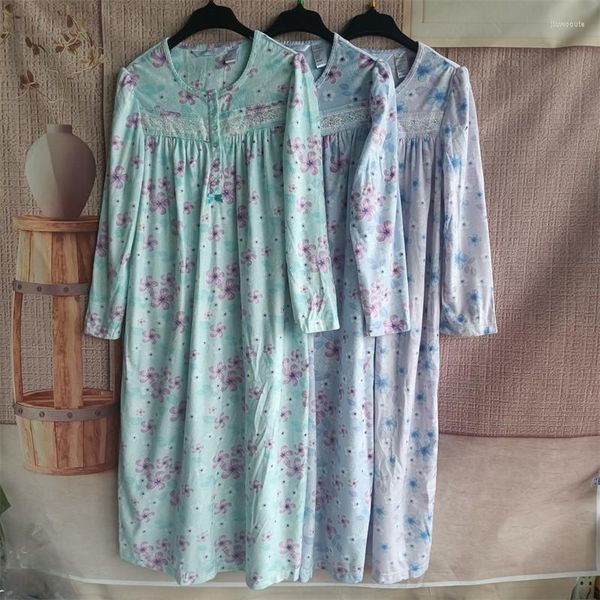 Camnhão de roupas de dormir feminina para mulheres vestidos compridos malha maconha milhares de algodão ladra de manga noturna flores de túnica muito grande tamanho