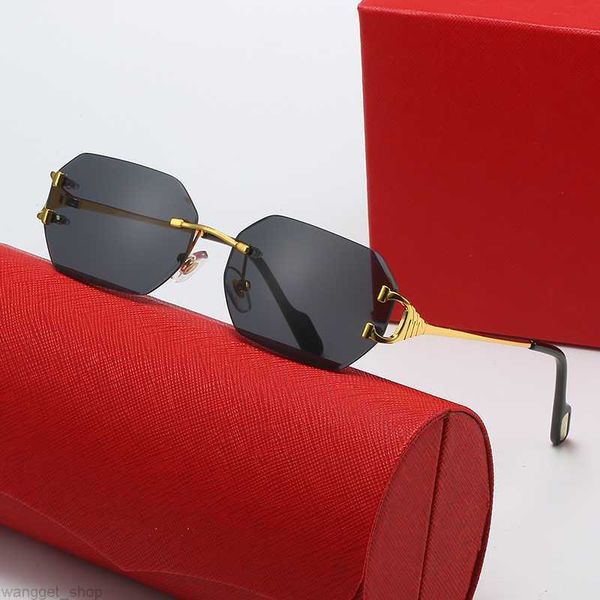 Sonnenbrille hexagonal New carti Brille randlos Diamantschliff kleiner Rahmen Classic Fashion DekorationFederscharnier Metall Optisches Netz rot ins Glas